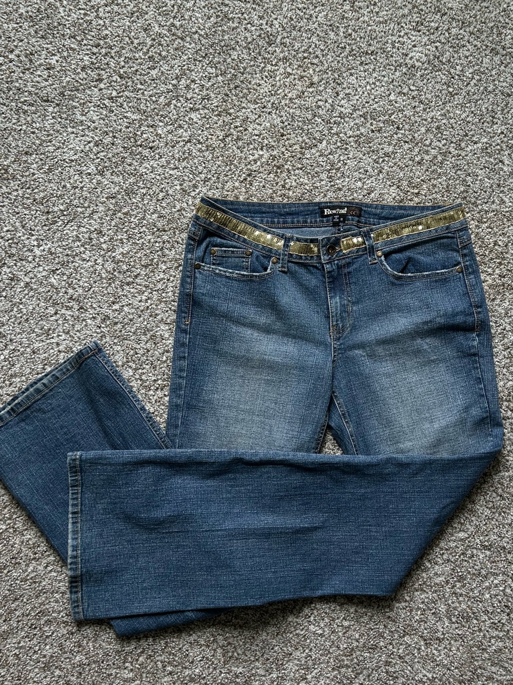 Women’s Blue Denim Jeans with Gold Accent Belt